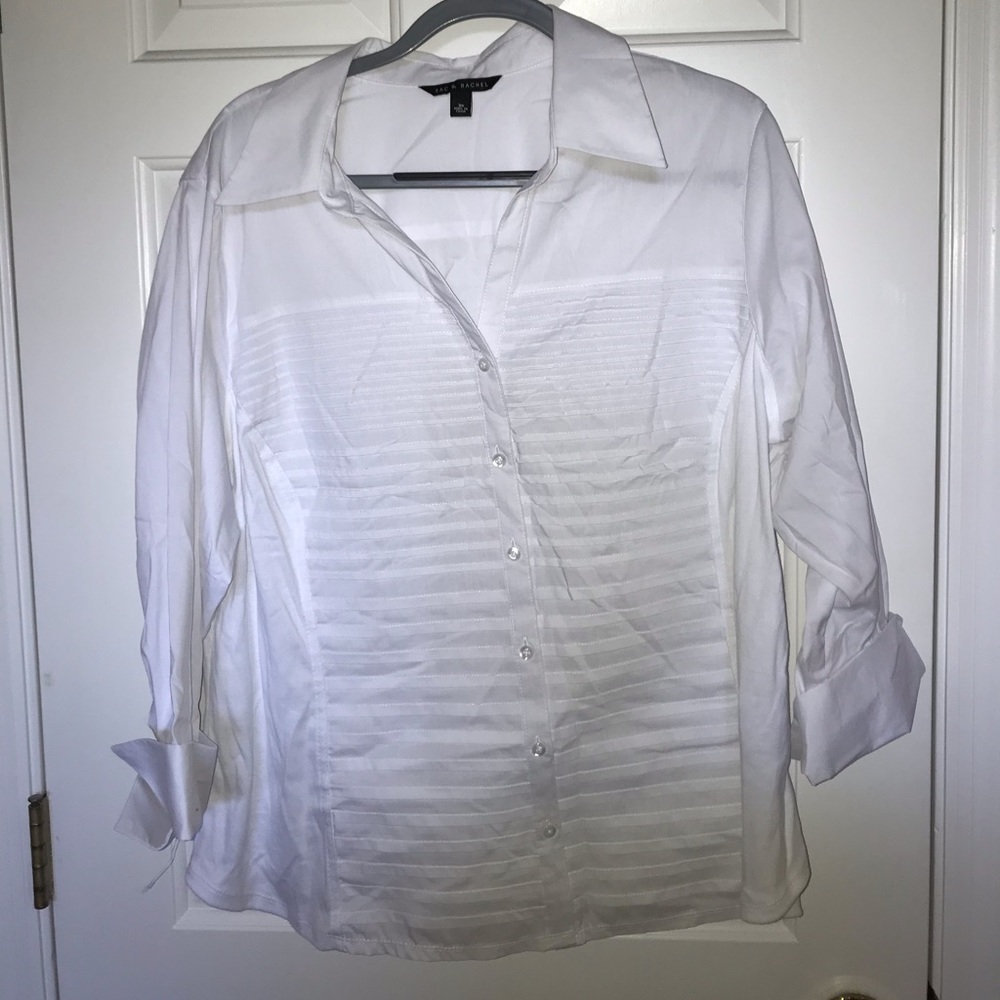 white zac & rachel tuxedo front button down shirts